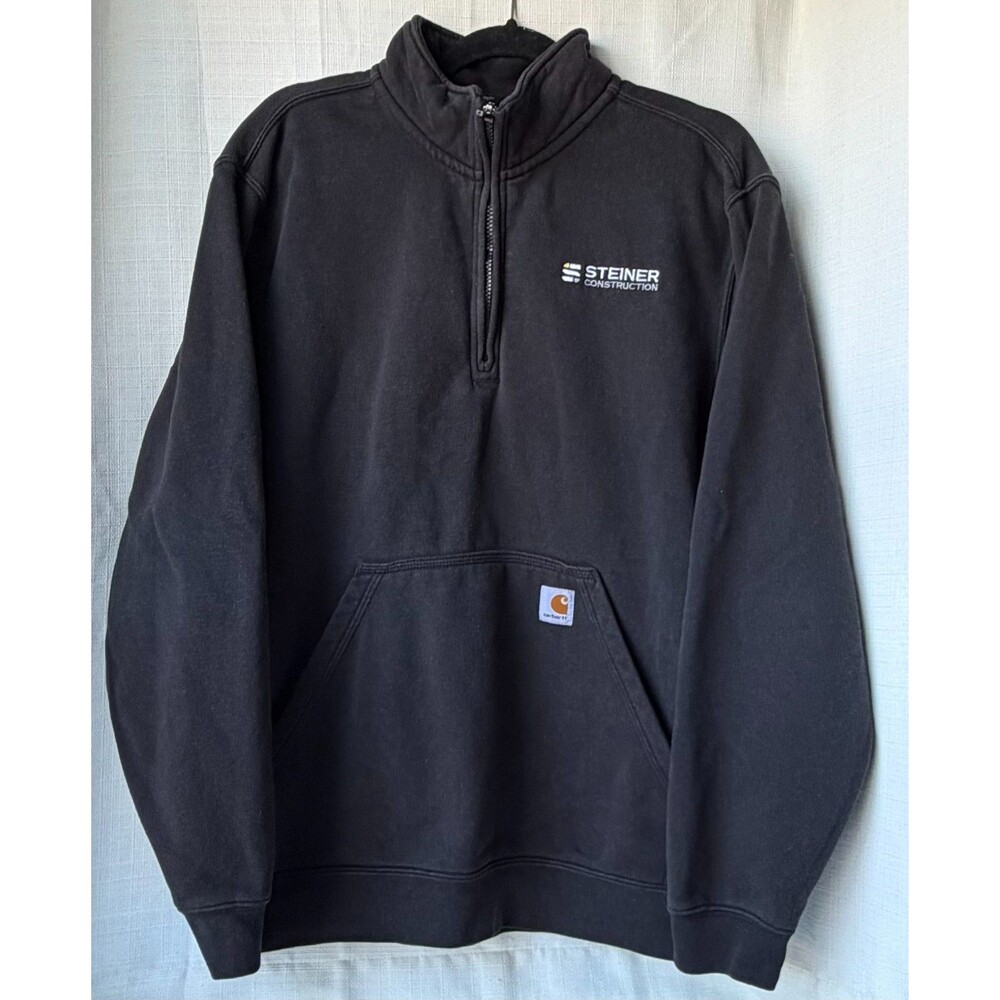 Carhartt Quarter Zip Sweatshirt Men's Large Black Pockets Logo Workwear Outdoors